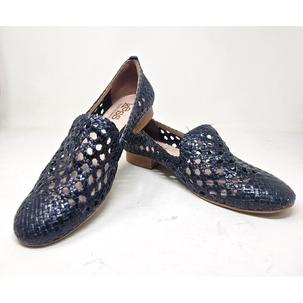 KESS Braided Leather Moccasin Shoes EUR 39 US 8.5 Blue Slip On Loafers Spain